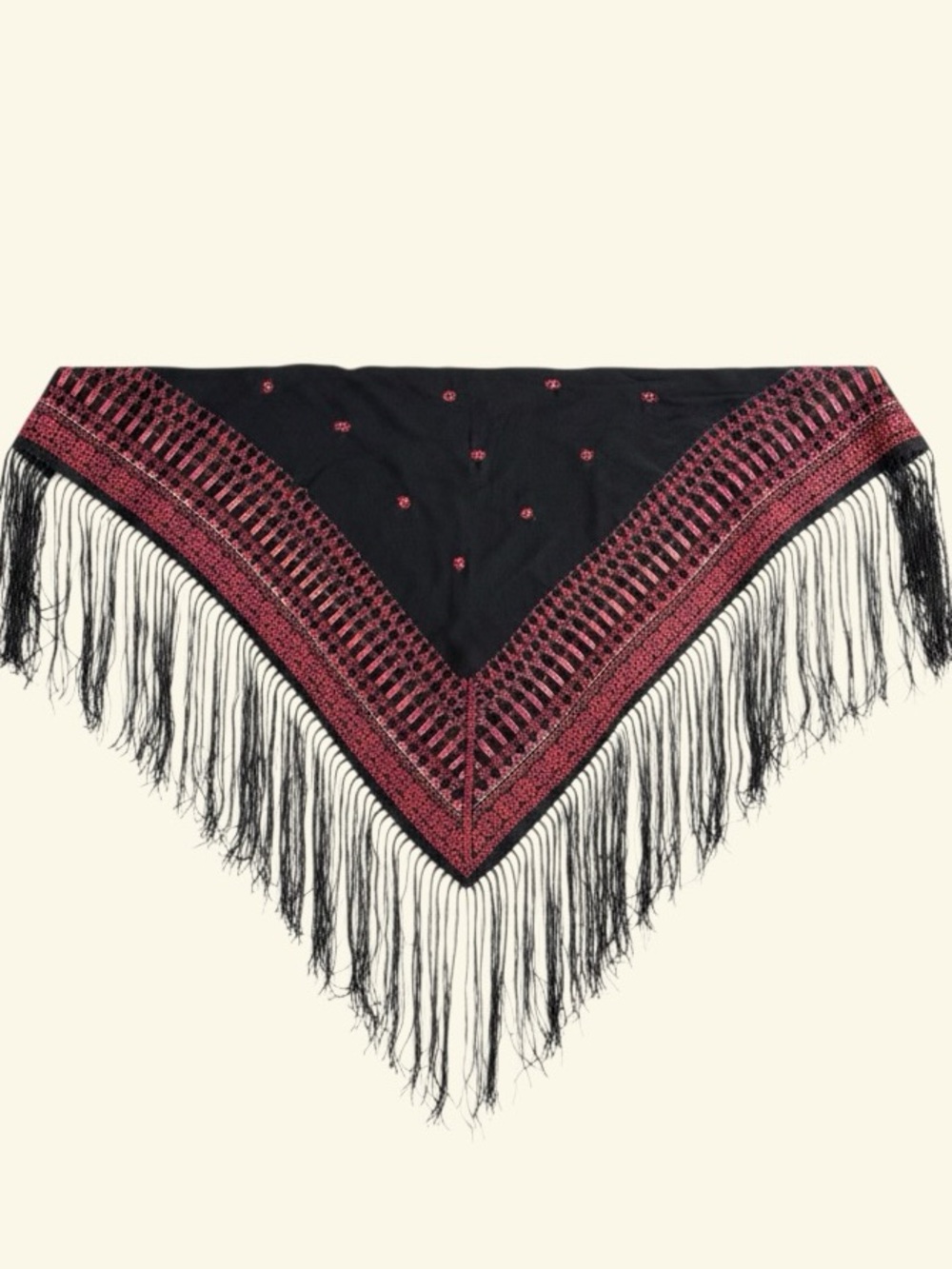 Jordanian/Middle Eastern Tatreez Embroidered Fringe Scarf/Shawl